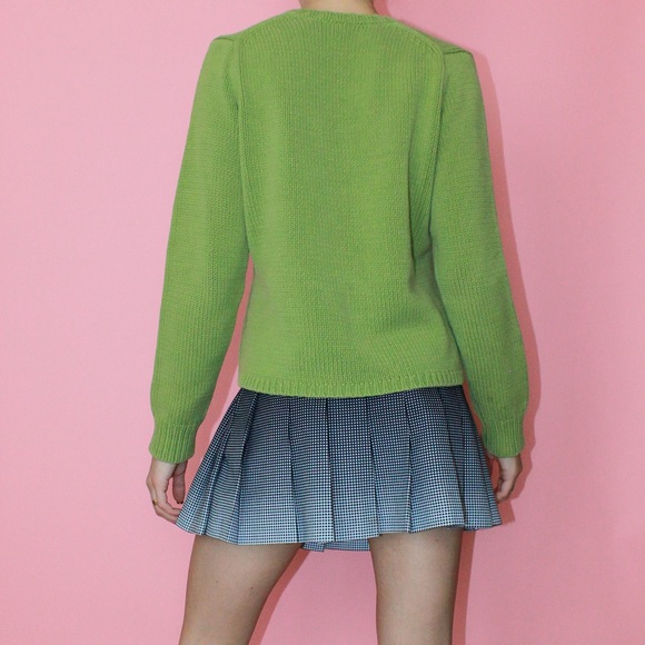 y2k 2004 GAP Lime Green Chunky Knit V-Neck Long Sleeve Sweater - Large - Picture 4 of 10